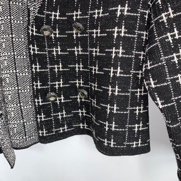 ZARA Chunky Knit Plaid Jacket Jewel Button Double Breasted Blazer Black White - Picture 14 of 16
